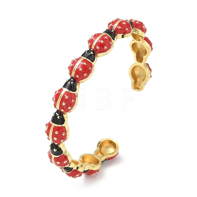 Ladybug Brass Enamel Cuff Bangles for Women BJEW-A171-01G-1