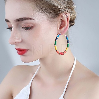 Enamel Bamboo Big Hoop Earrings JE976A-1
