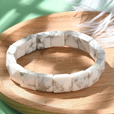 Square Synthetic Howlite Beads Stretch Bracelets for Women Men BJEW-C097-06V-1