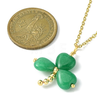 Saint Patrick's Day Clover Natural Malaysia Jade Pendant Necklace with 304 Stainless Steel Chains NJEW-JN04417-1