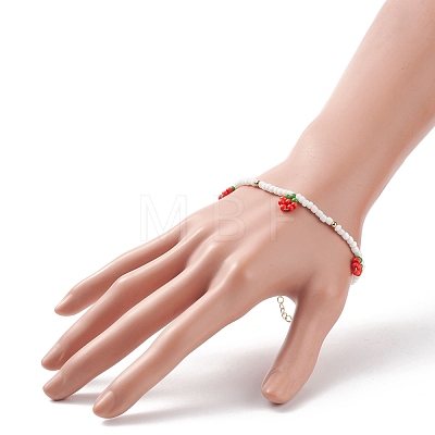 Glass Seed Braided Strawberry Charms Bracelet for Women BJEW-TA00140-01-1