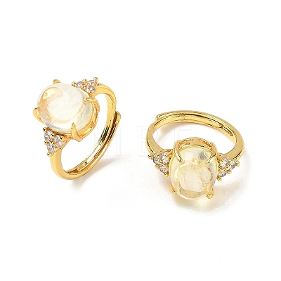 Brass Micro Pave Cubic Zirconia with Natural & Synthetic Gemstone Cuff Open Rings RJEW-T035-01G-M-1