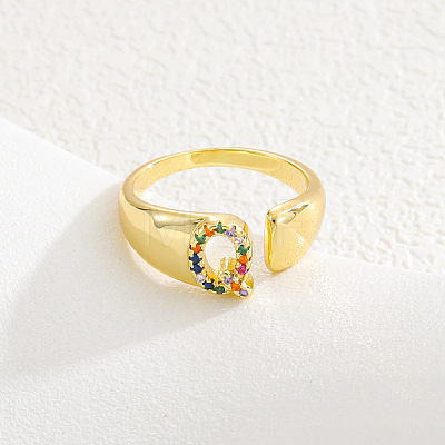 Brass Micro Pave Colorful Cubic Zirconia Cuff Open Rings FS-WG163C1-17-1
