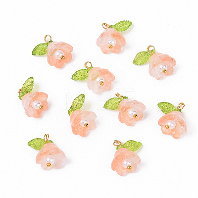 10Pcs Acrylic & Glass Flower Pendants PALLOY-YW00116-06-1