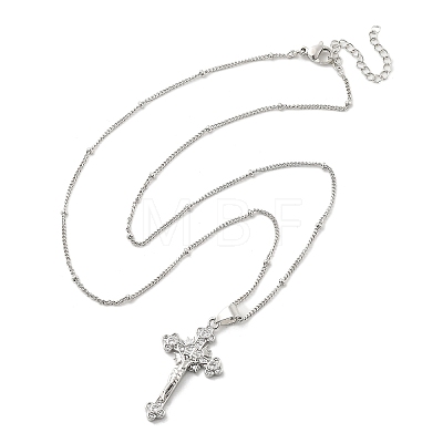 Crucifixion Cross Brass Micro Pave Cubic Zirconia Pendant Necklaces NJEW-S385-02P-1