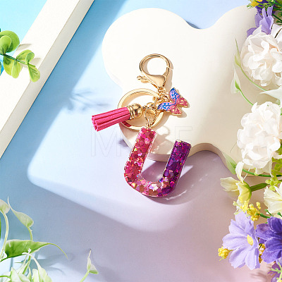 Alloy Resin Butterfly Keychains KEYC-TADJ0002-02G-U-1