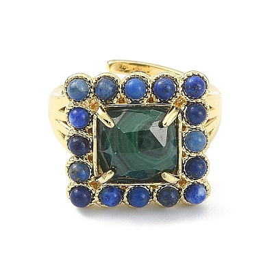 Natural Malachite & Lapis Lazuli Adjustable Ring RJEW-B030-01A-07-1