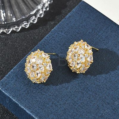 Dome-Shaped Brass & Clear Cubic Zirconia Ball Stud Earrings KK-CBA36A2-07G-1