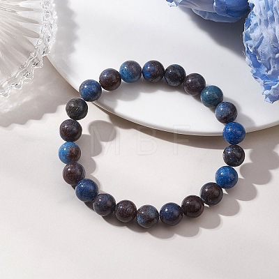 Round Natural Blue Opal Beads Stretch Bracelets for Women Men BJEW-JB13526-1