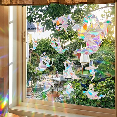 Halloween Ghost Rainbow Prism Electrostatic Window Stickers PW-WG9D1AB-01-1