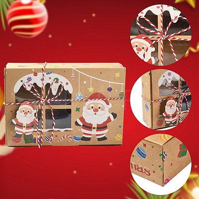 12 pcs 4 Styles Christmas Theme Kraft Paper Gingerbread Candy Boxes with PET Window ST-CJ0010-15-1