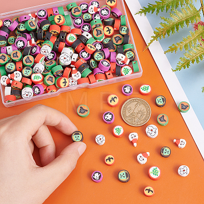200Pcs Halloween/Christmas Theme Handmade Polymer Clay Beads CLAY-SC0001-44-1