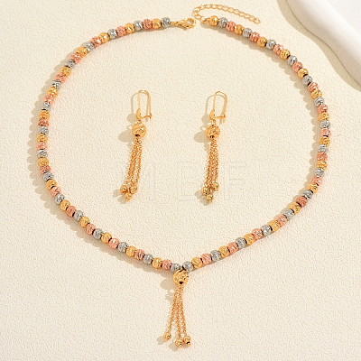 Vintage Brass Round Beaded Tassel Necklace & Earrings for Women KV0699-1