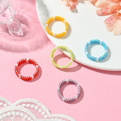 Glass Seed Beads Stretch Rings for Women RJEW-JR00722-1