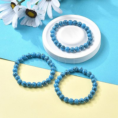 Synthetic Turquoise Jasper Bead Stretch Bracelets X-BJEW-K212-B-022-1