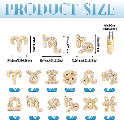 12Pcs 12 Styles Twelve Constellations Brass Micro Pave Clear Cubic Zirconia Pendants KK-TA0008-96G-1