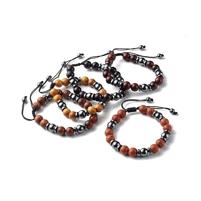 Synthetic Hematite Beads Bracelet for Men Women BJEW-JB06755-1