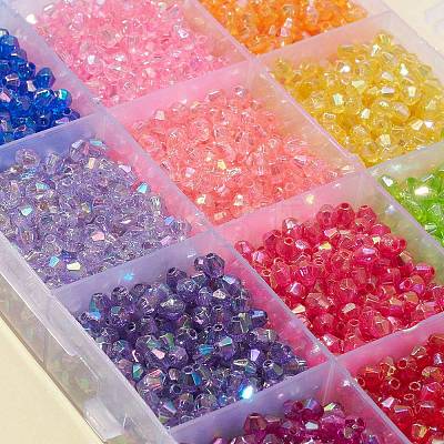 4200Pcs 15 Colors Bicone AB Color Plated Eco-Friendly Transparent Acrylic Beads TACR-FS0001-25-1