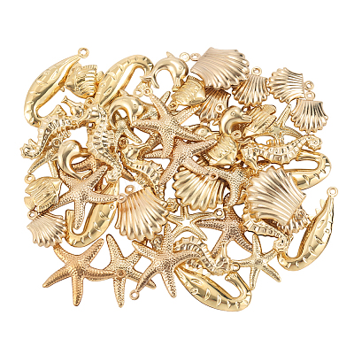 54Pcs 9 Styles Ocean Theme 316 Surgical Stainless Steel Pendants STAS-SC0010-04-1