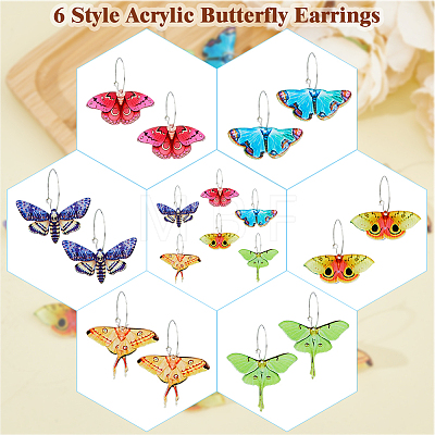 6 Pairs 6 Style Acrylic Butterfly Dangle Hoop Earrings EJEW-FI0001-34-1