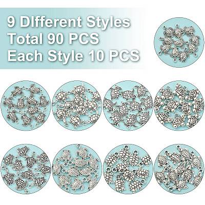 90Pcs 9 Styles Tibetan Style Zinc Alloy Charms TIBEP-CJ0002-02-1