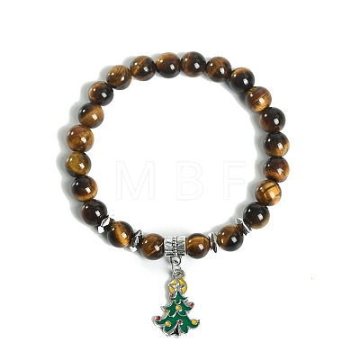 Christmas Theme Natural Tiger Eye Stretch Bracelets PW-WG72984-06-1