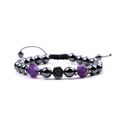 Synthetic Hematite & Natural Amethyst Braided Bead Bracelets PW-WG63607-06-1