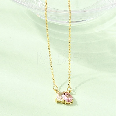 Brass Pave Cubic Zirconia Rectangle & Teardrop Pendant Cable Chain Necklaces KK-CBAB173-05G-09-1