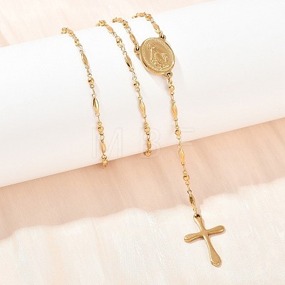 201 Stainless Steel Rosary Bead Necklaces NJEW-B143-05G-1