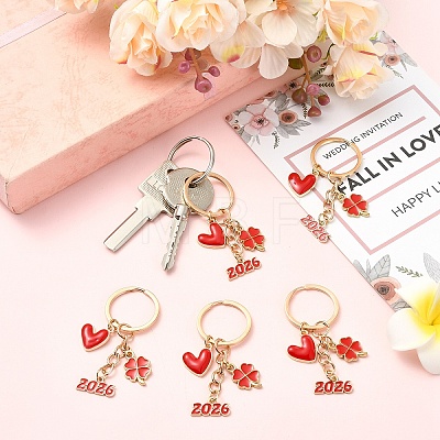 10Pcs Alloy Enamel Clover & Number 2026 & Heart Pendant Decorations KEYC-YW00284-1
