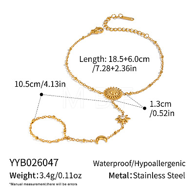 304 Stainless Steel Pave Clear Cubic Zirconia Sun Star Moon Hand Chain Ring Bracelets for Women JX0821-1