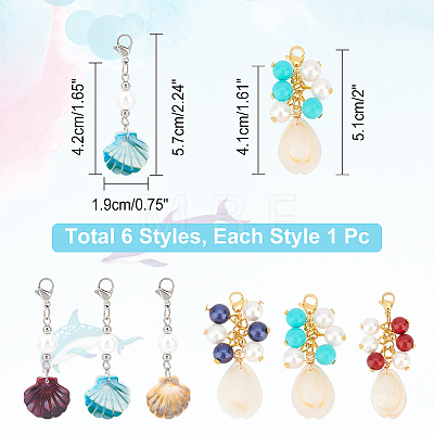  6 Style Cellulose Acetate(Resin) & Cowrie Shell Big Pendants HJEW-NB0001-22-1