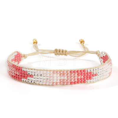 Arrow Glass Seed Bead Adjustable Bracelets. Nylon Thread Braided Bracelets for Women BT6903-4-1