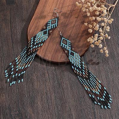 Bohemian Handmade Glass Seed Beads Rhombus Long Tassel Dangle Earrings AP6965-1