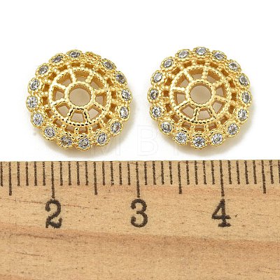 Rack Plating Brass Micro Pave Clear Cubic Zirconia Bead Caps KK-K386-12G-1