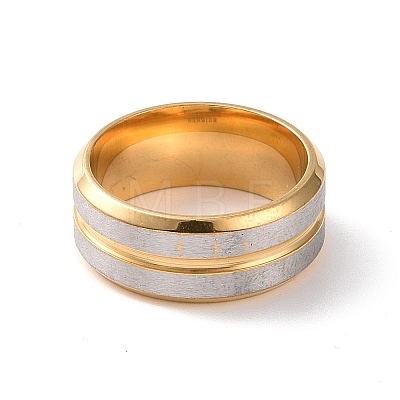 Two Tone 201 Stainless Steel Grooved Line Finger Ring for Women RJEW-I089-41GP-1