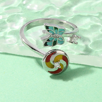 Butterfly & Windmill Enamel Rotatable Cuff Rings for Women RJEW-R005-10P-1