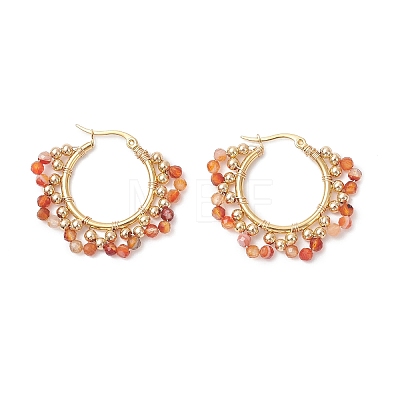 Brass Natural Carnelian Hoop Earrings EJEW-TA00782-01-1
