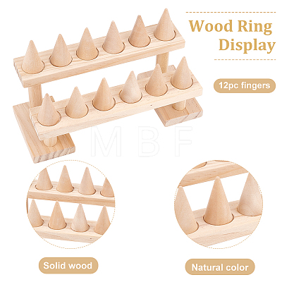 2-Tier 12-Slot Wood Finger Ring Display Risers RDIS-WH0011-19-1