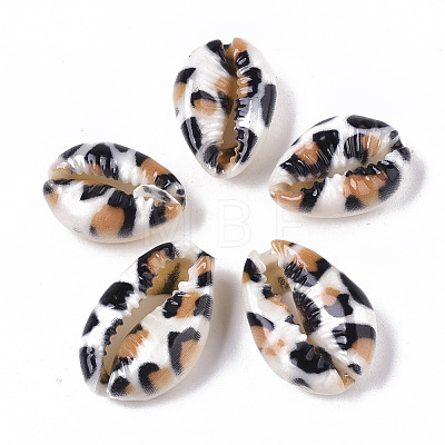 Printed Natural Cowrie Shell Beads X-SSHEL-R047-01-B03-1