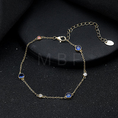 925 Sterling Silver Pave Clear & Blue & Red Cubic Zirconia Cable Chain Bracelets BJEW-K250-02G-1