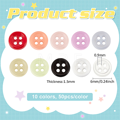 Fingerinspire 500Pcs 10 Colors Nylon Buttons BUTT-FG0001-22-1