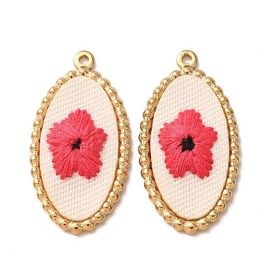 304 Stainless Steel & Cloth Embroidered Pendants FB-CBAFBAF-11G-01-1