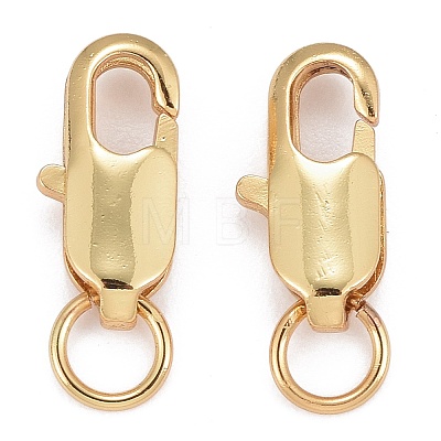 Rack Plating Brass Lobster Claw Clasps with Jump Rings KK-WH0063-02G-02-NR-1