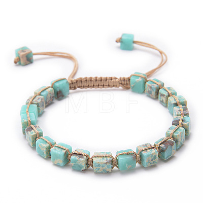 Adjustable Unisex Synthetic Imperial Jasper Cube Braided Bead Bracelets UE9956-1-1