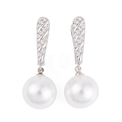 Rack Plating Brass Clear Cubic Zirconia ABS Pearl Earrings EJEW-S219-15P-09-1