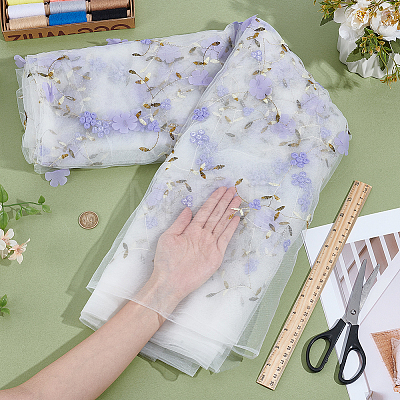 6 Yards Flower Pattern Milk Fiber Mesh Fabric DIY-NB0014-82C-1