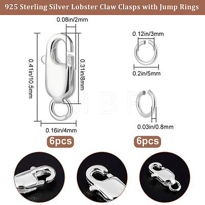 6Pcs 925 Sterling Silver Lobster Claw Clasps STER-BBC0002-06S-1