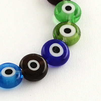 Flat Round Handmade Evil Eye Lampwork Beads LAMP-R116-05-1