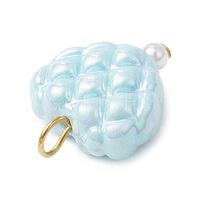 Opaque Acrylic Waffle Beadss with ABS Plastic Imitation Pearl Beads and Iron Flat Head Pins Pendants PALLOY-JF03776-1